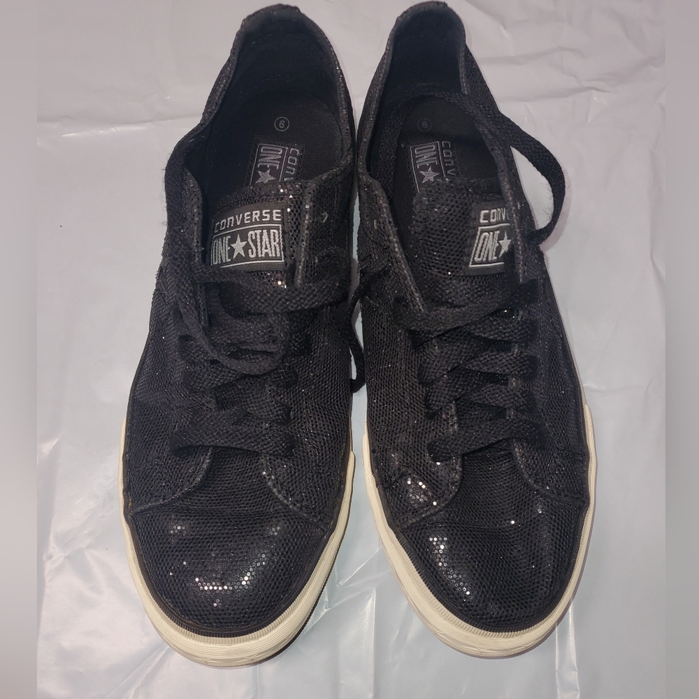 Converse One‎ Star Black Glitter Laced Low Top Sneakers 7 EUC